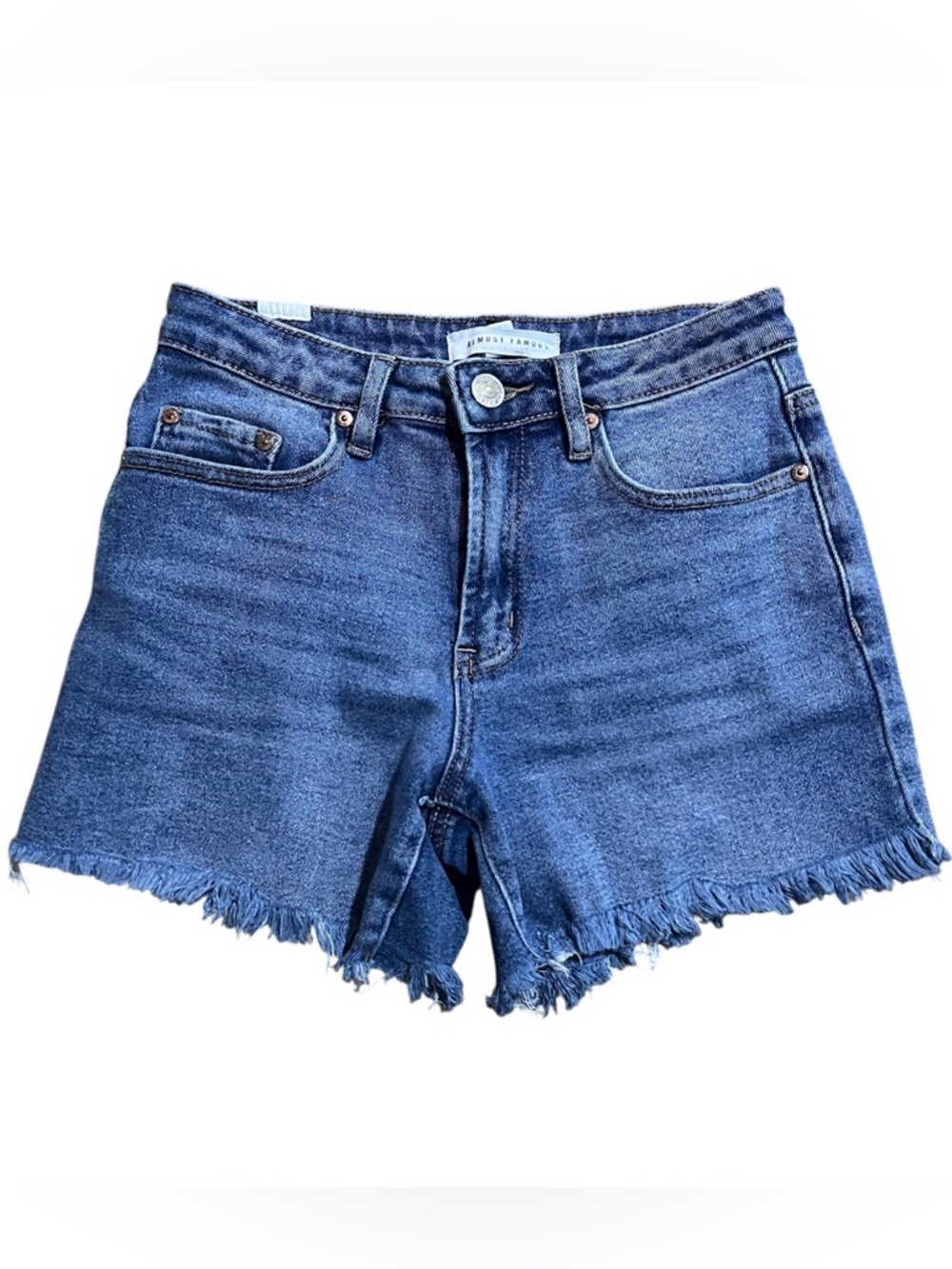 Almost Famous Blue Denim Frayed Hem Jean Shorts Size 1